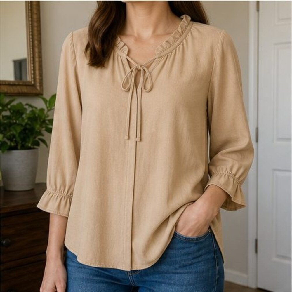 Camel Ruffle Blouse - Picture 2 of 6